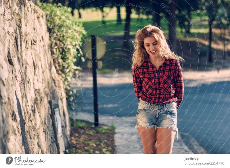 Blonde young woman with toothy smile Lifestyle Joy Happy Beautiful Hair and hairstyles Relaxation Human being Feminine Young woman Youth (Young adults) Woman