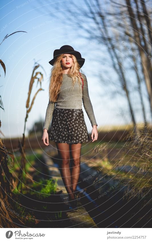 Beautiful young blonde woman, model of fashion, in rural background. Hair and hairstyles Human being Young woman Youth (Young adults) Woman Adults 1