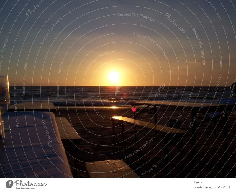 Sunset Ocean Table Bench Dark Water Sun Calm Bright Relaxation