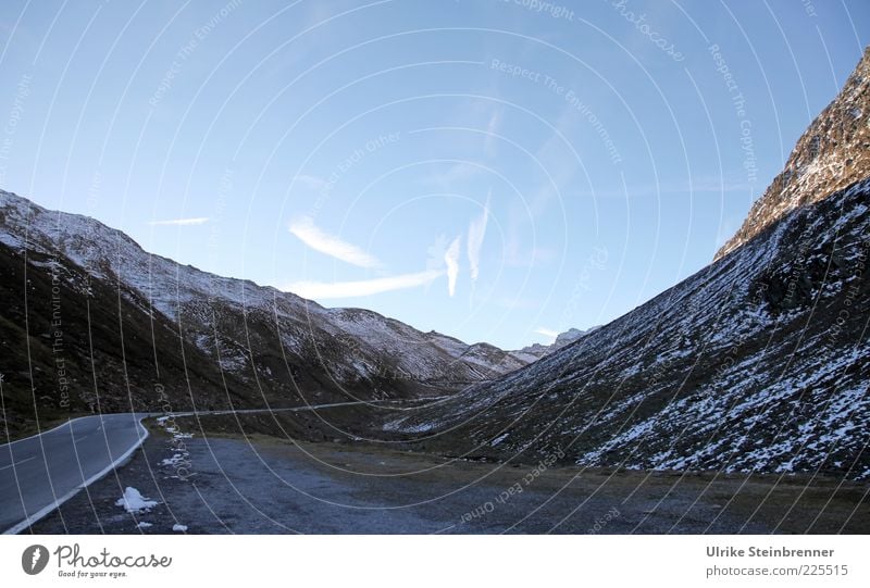 Pass road to the Timmelsjoch Mountain Landscape Sky Sunrise Sunset Autumn Beautiful weather Rock Alps Snowcapped peak yoke of heaven Austria Sölden Ötz Valley