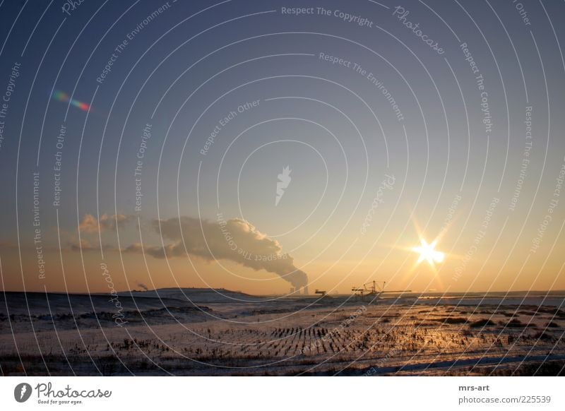 Open Cast Mine Zwenkau II Industry Energy industry Coal power station Energy crisis Environment Landscape Elements Earth Cloudless sky Sunrise Sunset Sunlight