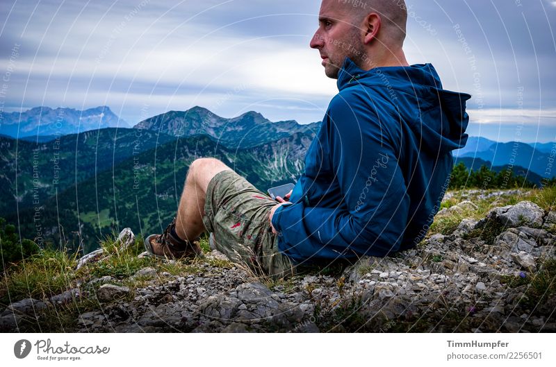 The view Climbing Mountaineering Hiking Human being Masculine Man Adults Body Head Legs 1 30 - 45 years Nature Landscape Clouds Autumn Alps Peak