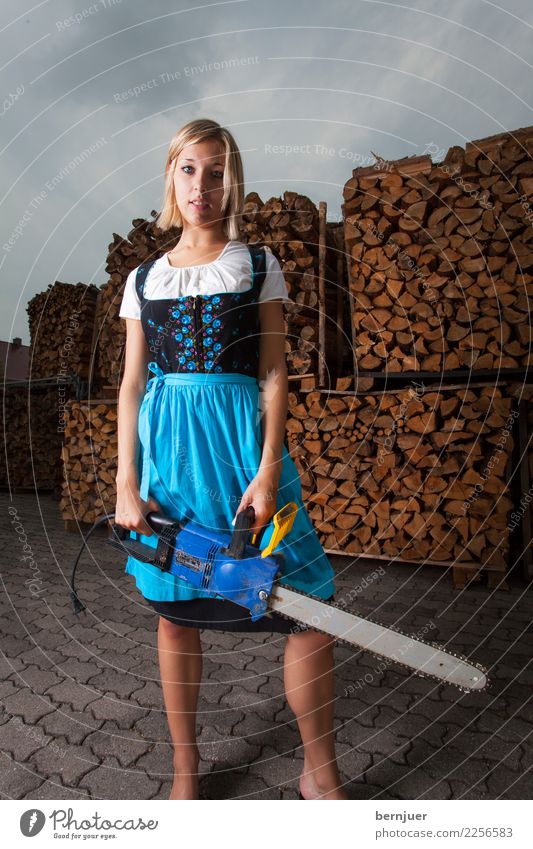 chainsaw girl Lifestyle Home improvement Work and employment Profession Gardening Machinery Human being Feminine Young woman Youth (Young adults) 1