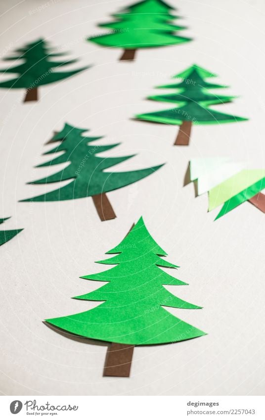 Christmas pine tree made of paper on paper background Design Winter Decoration Feasts & Celebrations Christmas & Advent Art Tree Paper Ornament New Green White