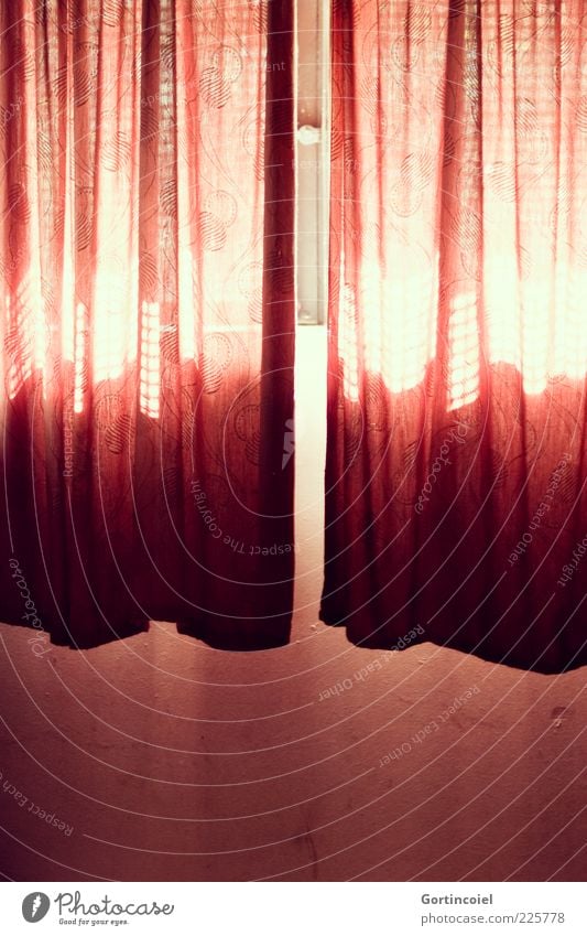 Here comes the sun Wall (barrier) Wall (building) Window Red Bright Drape Cellar window Visual spectacle Shaft of light Colour photo Interior shot Pattern