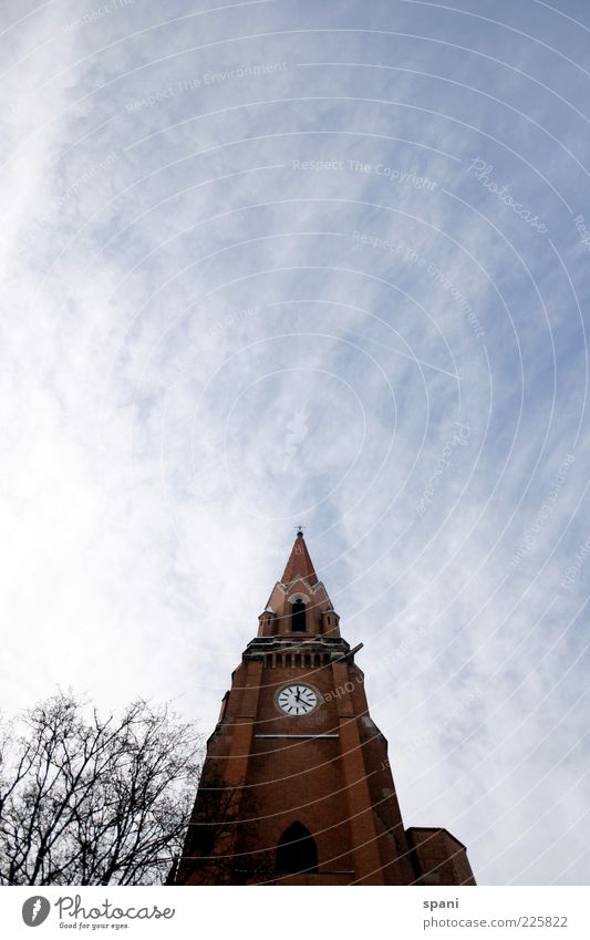 Going up Nuremberg Deserted Church Tower Manmade structures Building Architecture Large Red Church spire Clock Tree Sky Clouds Colour photo Exterior shot