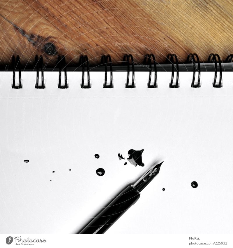 prescribed Stationery Paper Piece of paper Pen Characters Write Fluid Glittering Wild Brown Black White Ink Daub Patch Loose-leaf Wood Texture of wood