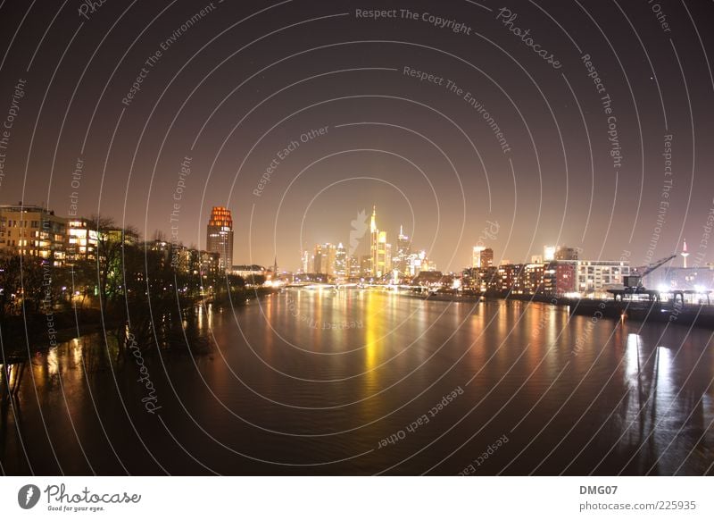 Skyline Frankfurt Lifestyle Luxury Night life Water Cloudless sky Night sky Stars Horizon Summer Winter Waves River Main Town Downtown High-rise Bridge