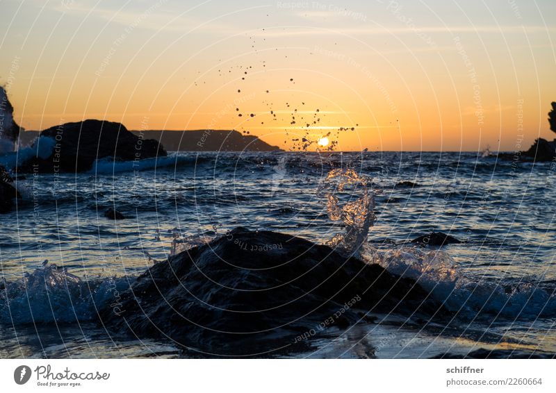 timeless | tide Nature Sunrise Sunset Sunlight Beautiful weather Rock Waves Coast Bay Ocean Blue Yellow Orange Black Pensive Calm Evening Swell Inject