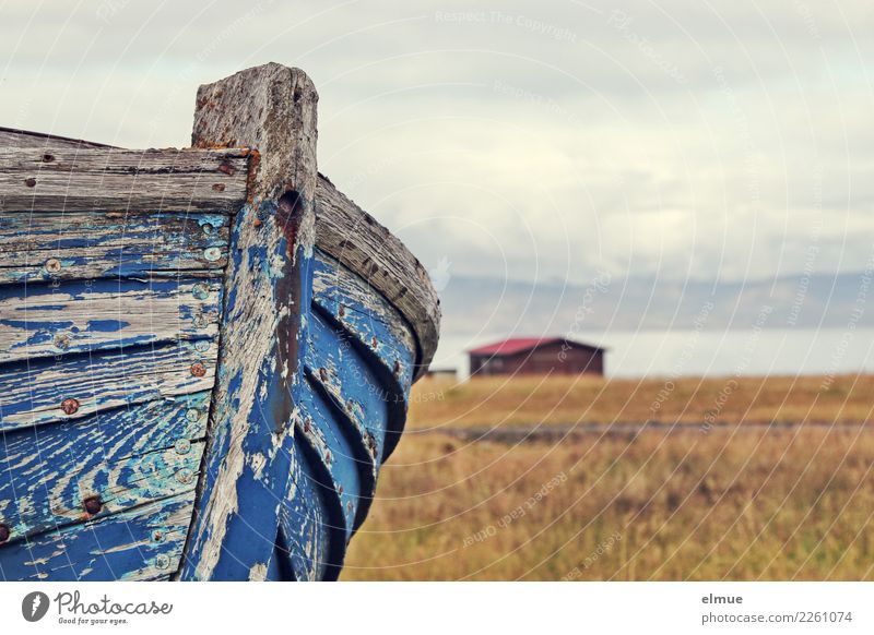 drained Water Lakeside Means of transport Navigation Fishing boat Lie Old Historic Broken Maritime Original Gloomy Romance Serene Hope Longing Wanderlust