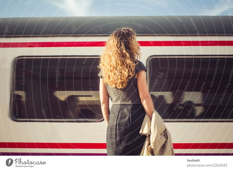 Young woman waiting for a train - Horizontal view Lifestyle Vacation & Travel Tourism Trip Adventure Far-off places City trip Woman Adults Transport