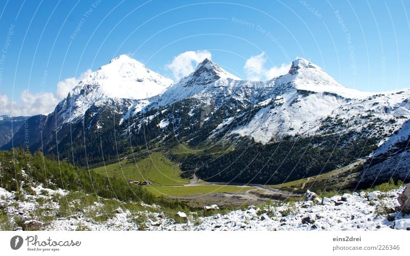 Off to the mountains Mountain Environment Nature Landscape Elements Sky Clouds Autumn Beautiful weather Snow Grass Bushes Alps Chalk alps Snowcapped peak