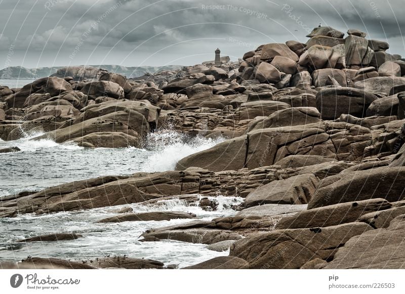 man sees sea Human being Man Adults Nature Elements Water Clouds Storm clouds Climate Waves Coast Ocean Stone Observe Exceptional Threat Perspective