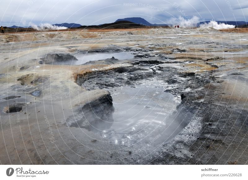 Nothing to bathe in Nature Landscape Elements Earth Water Clouds Horizon Bad weather Wind Rock Volcano Smoking Threat Warmth Smelly Bubble Hydrogen sulfide Hot