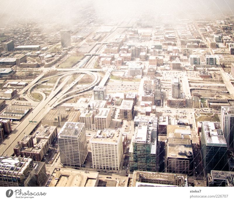 city pattern House (Residential Structure) Highway Highway junction Tall Gloomy Town Chicago Clouds USA Concreted Subdued colour Exterior shot Aerial photograph