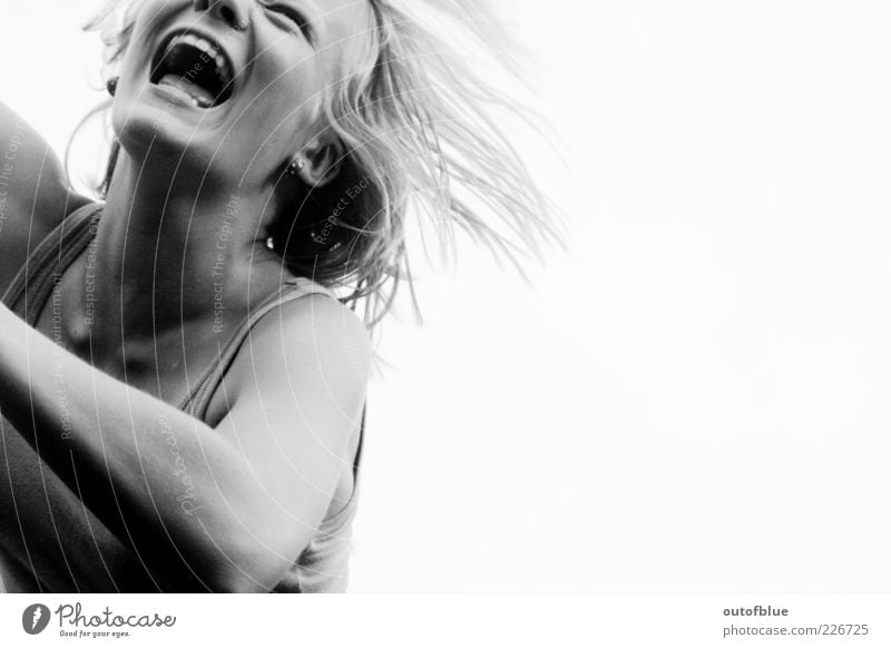 joy Feminine Mouth 1 Human being Free Happiness Happy Emotions Joy Joie de vivre (Vitality) Laughter Black & white photo Day Contrast Portrait photograph