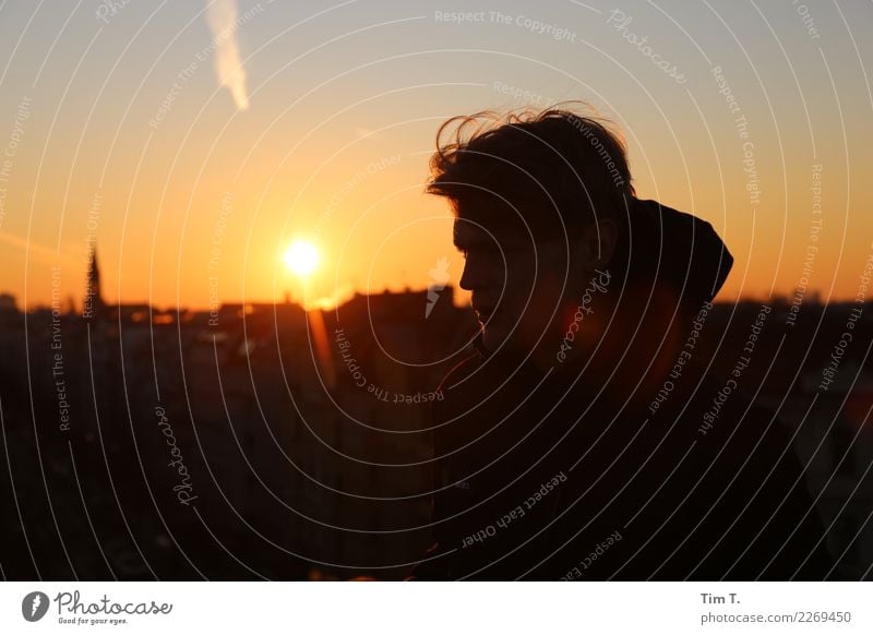 rooftop Human being Masculine Man Adults Head 1 18 - 30 years Youth (Young adults) Emotions Moody Hope Beginning Berlin Prenzlauer Berg Colour photo