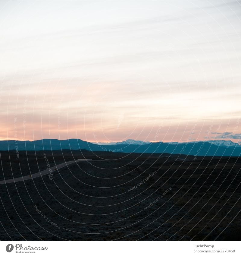 Lonesome Ride Mountain Street Loneliness Chile Patagonia Steppe Fallow land Clouds Dusk Snowcapped peak Calm road trip Far-off places Freedom Sunset Andes Dark