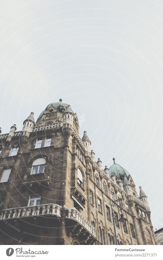 Magnificent residential building in Budapest Town Capital city Facade Balcony Living or residing Decline Architecture Splendid Building Tower Sky Covered