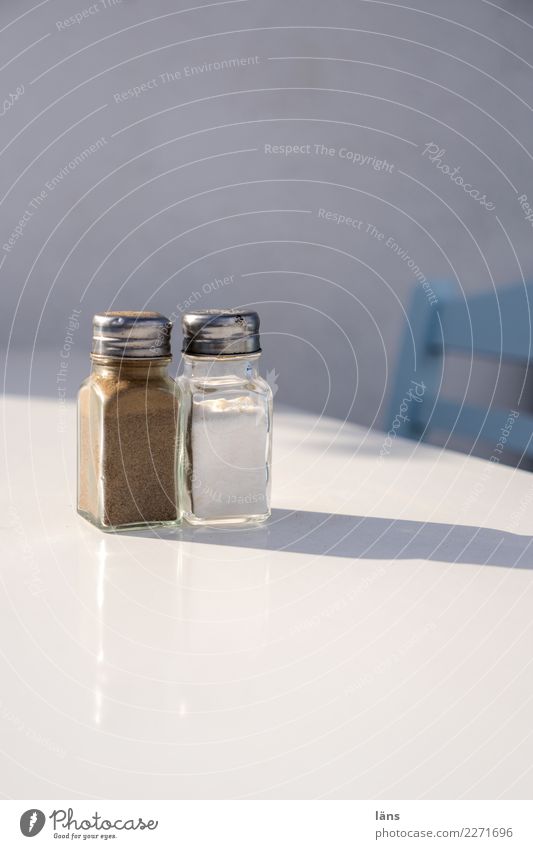 Salt Pepper - basic equipment Vacation & Travel Restaurant Simple Gastronomy Exterior shot Copy Space bottom Light Shadow Shallow depth of field Table Chair