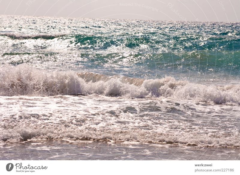 ocean Far-off places Freedom Summer Beach Ocean Waves Environment Nature Landscape Water Drops of water Horizon Sunlight Beautiful weather Coast Greece Rhodes