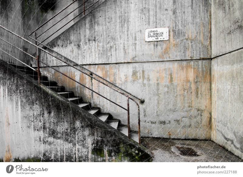 Boredom Art Wall (barrier) Wall (building) Stairs Concrete Rust Sadness Subdued colour Exterior shot Abstract Contrast Banister Signs and labeling Gloomy