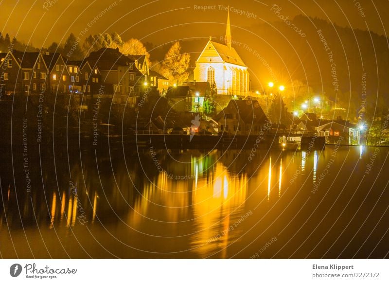 Wuppertal-Beyenburg, Germany. Vacation & Travel Winter Environment Nature Landscape Water Night sky Lakeside Reservoir Village Old town Deserted