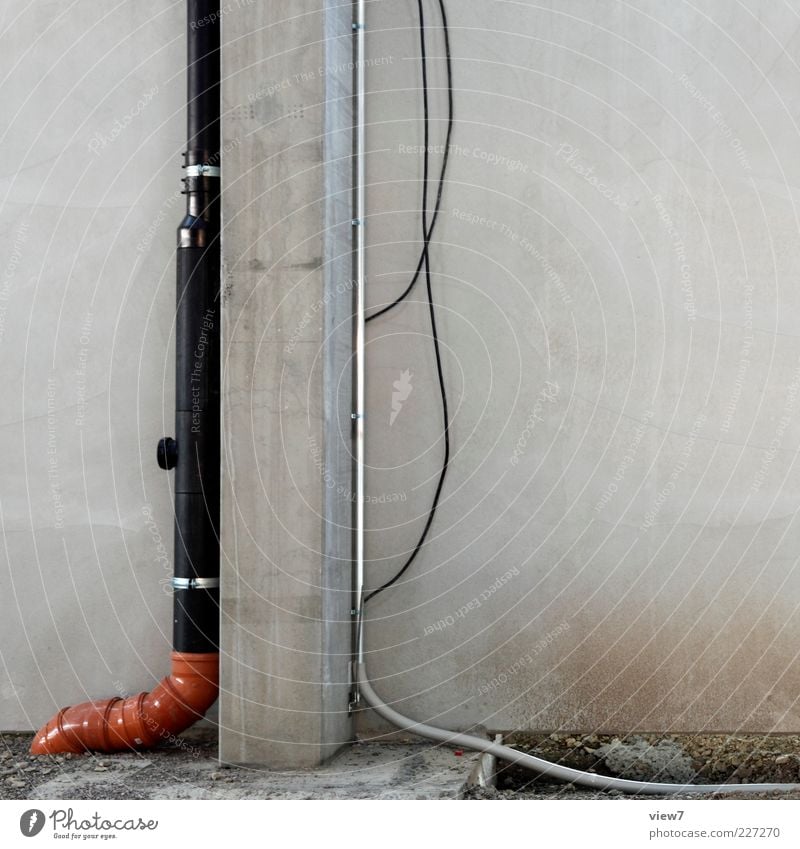 drain Construction site Wall (barrier) Wall (building) Concrete Metal Sign Line Simple Fresh Modern New Cliche Gloomy Brown Gray Complex Competition Drainpipe