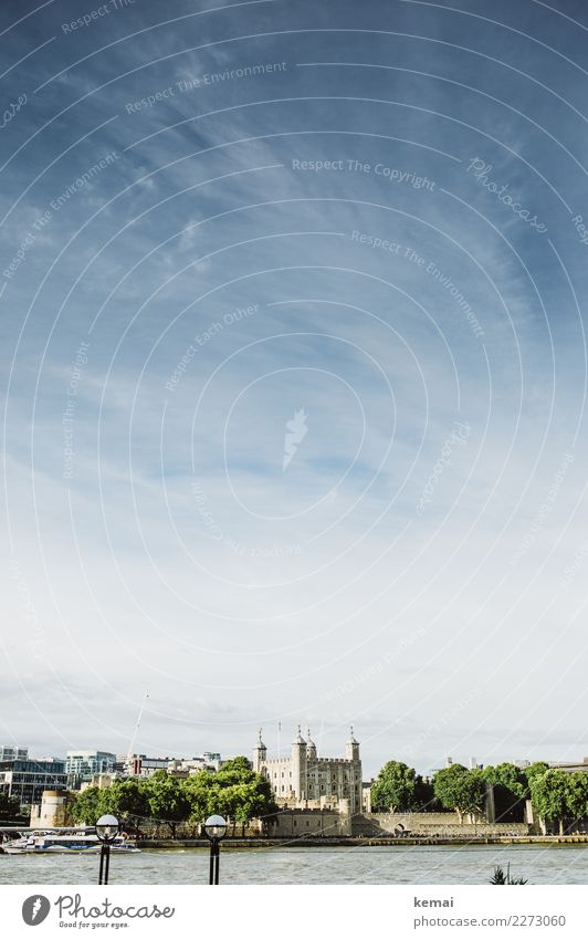 The Tower of London Harmonious Well-being Calm Leisure and hobbies Trip City trip Summer Sky Clouds Beautiful weather Tree River bank Themse England Town