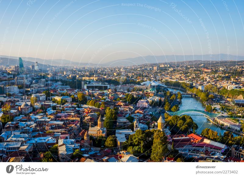 View over Tbilisi skyline, Georgia Design Vacation & Travel Tourism Mountain House (Residential Structure) Culture Landscape River Town Skyline Church Bridge