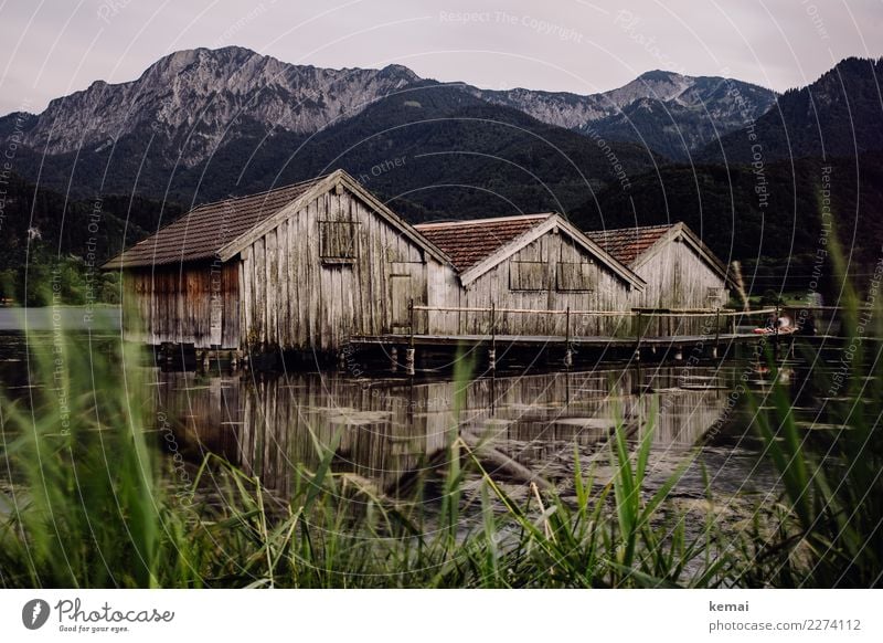 Three huts Harmonious Well-being Senses Relaxation Calm Trip Adventure Far-off places Freedom Nature Landscape Sky Plant Common Reed Rock Alps Mountain Peak