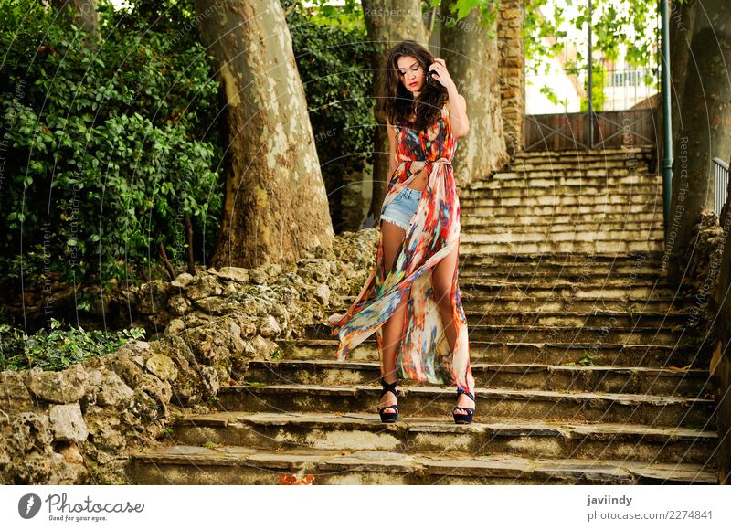 beautiful young woman, model of fashion, in a garden stairs Lifestyle Beautiful Hair and hairstyles Summer Garden Human being Feminine Young woman