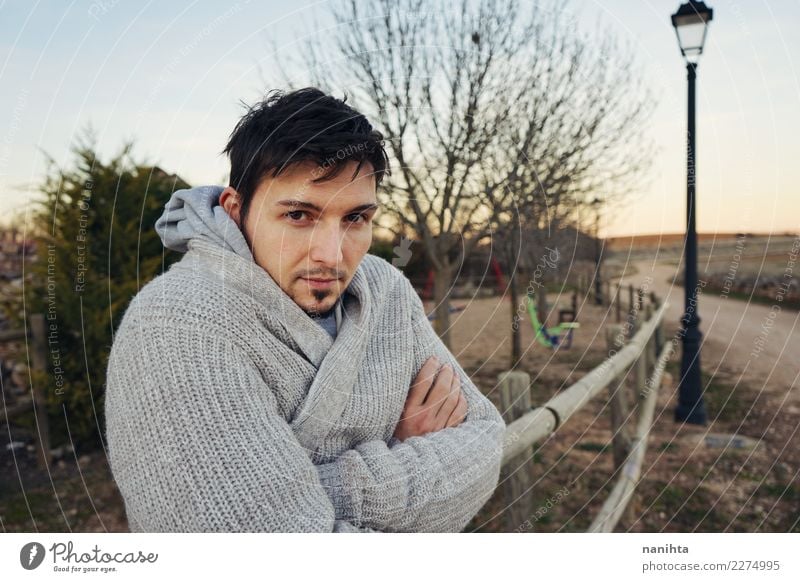 Young man posing outdoors Lifestyle Style Senses Relaxation Vacation & Travel Human being Masculine Youth (Young adults) Man Adults 1 30 - 45 years Environment