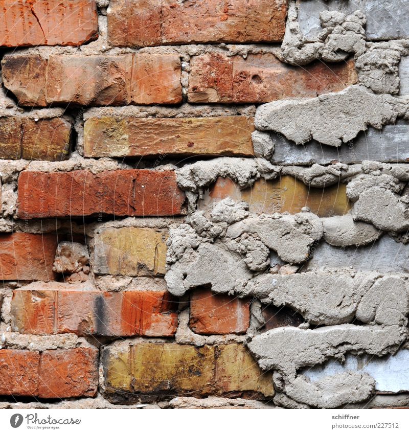 One lift, please! Wall (barrier) Wall (building) Facade Old Redevelop Prime Mortar Brick Brick wall Weathered Construction site building trade Craft (trade)