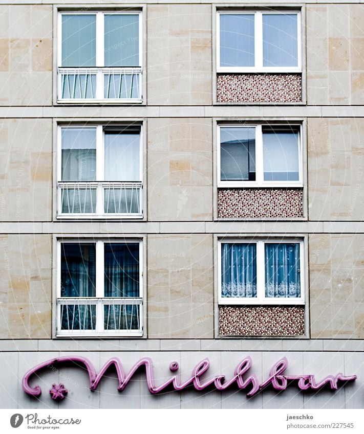 Gentrifidings House (Residential Structure) Architecture Facade Window Characters Signs and labeling Retro Trashy Gloomy Pink Neon sign Milk bar Past Old Sparse