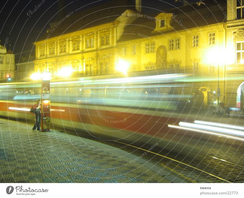 PRAGUE NIGHT Tram Town Bridge Prague praga tramway historic