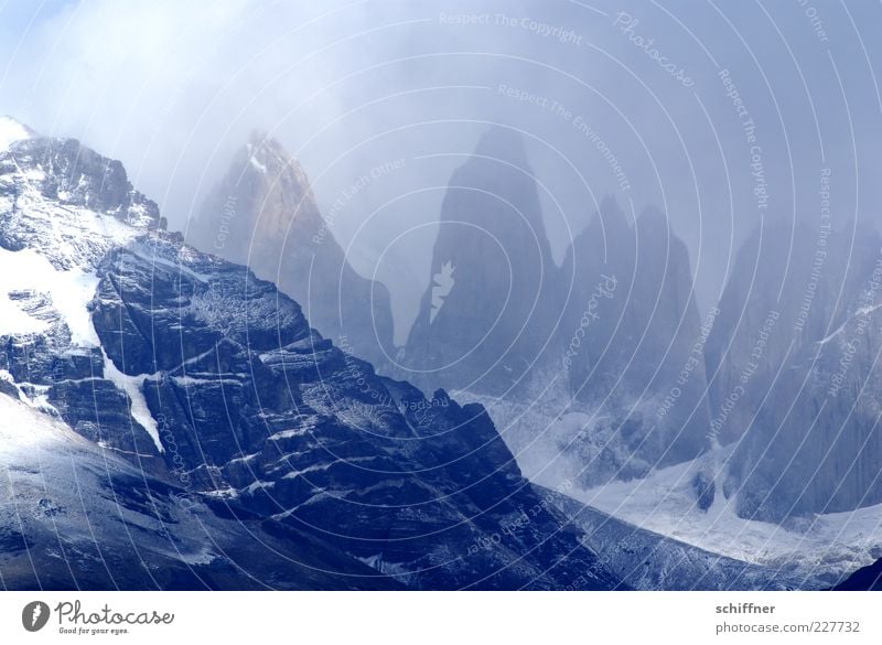 Torres del Paine Environment Nature Landscape Elements Sky Clouds Rock Mountain Peak Snowcapped peak Glacier Esthetic Exceptional rock needles Nature reserve