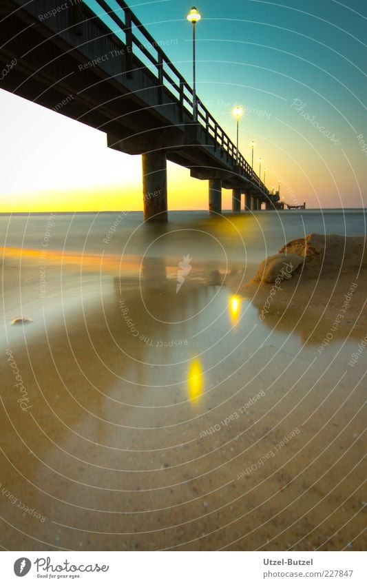 pier Harbour Bridge Tourist Attraction Sea bridge Navigation Calm Beach Baltic Sea Exterior shot Copy Space bottom Long exposure Motion blur Deserted Horizon