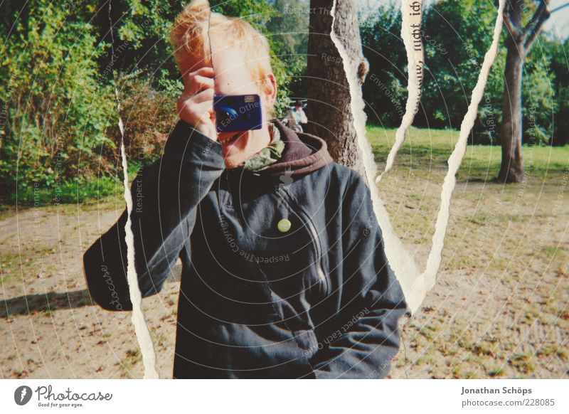 young man with instant camera analog Lifestyle Joy luck Human being Masculine Young man Youth (Young adults) Friendship 1 18 - 30 years Adults Funny Happiness