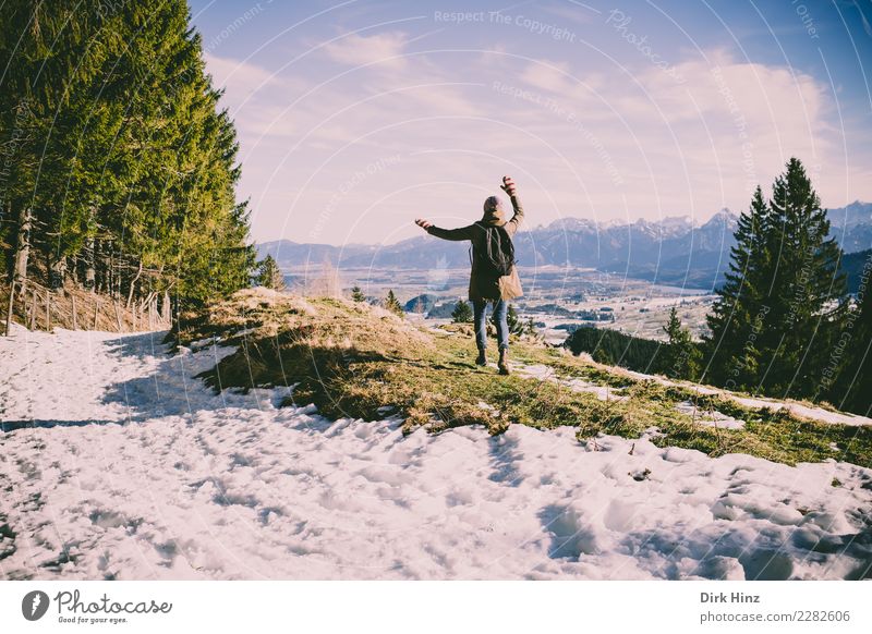 Woman in Kappeler Alp / Nesselwang (Bavaria) Joy Vacation & Travel Tourism Trip Far-off places Freedom Winter Snow Winter vacation Mountain Hiking Human being