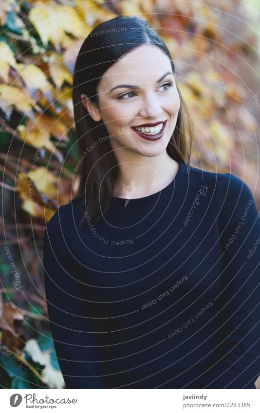 Beautiful young woman wearing black dress smiling Lifestyle Style Happy Hair and hairstyles Human being Young woman Youth (Young adults) Woman Adults 1