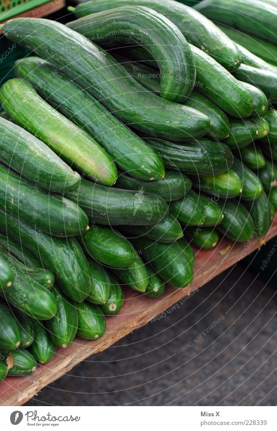 cucumber Food Vegetable Organic produce Fresh Green Cucumber Farmer's market Vegetable market Market stall Colour photo Exterior shot Deserted Many Detail Goods