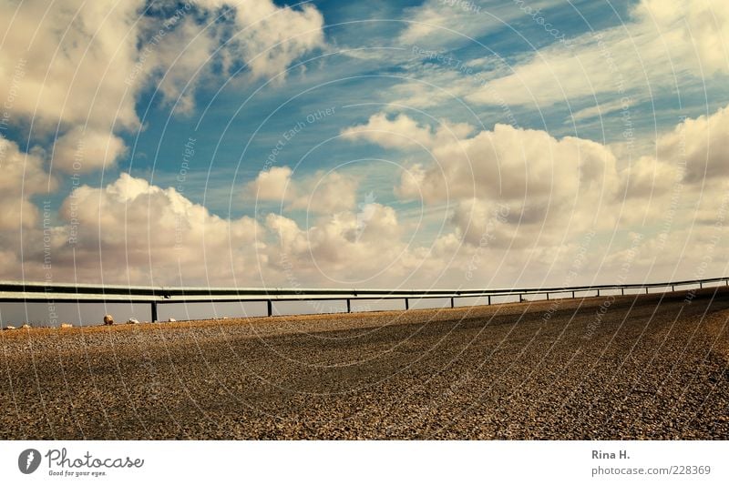 HeavenBorder Sky Clouds Climate Beautiful weather Street Overpass Blue Freedom Perspective Fence Crash barrier Surrealism Contrast Asphalt Stone Curve Deserted