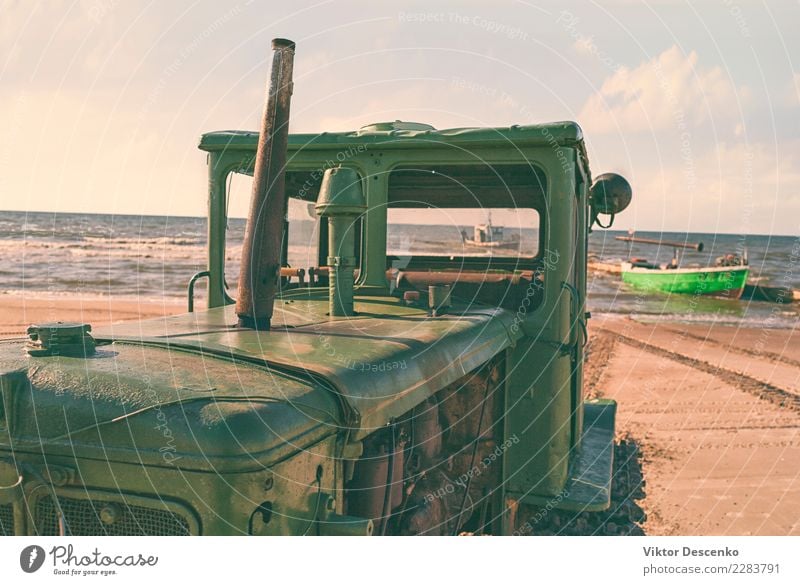 Tractor on the sandy beach of the Baltic Beach Ocean Nature Landscape Sand Sky Clouds Horizon Autumn Coast Baltic Sea Transport Watercraft Aircraft Bird Wood