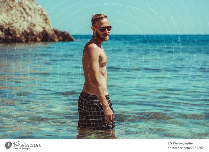 A sunny day at the beach Vacation & Travel Beach Ocean Camera Human being Man Adults Clothing Sunglasses Beard Smiling Stand Happiness Brown Self-confident