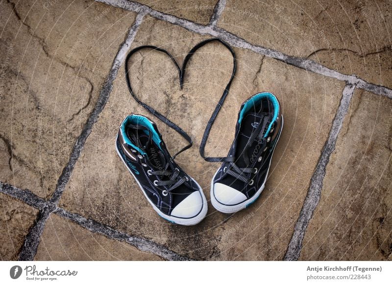 love Happy Footwear Sneakers Stone Heart Blue Black Emotions Joie de vivre (Vitality) Spring fever Sympathy Infatuation Romance Longing Passion Colour photo