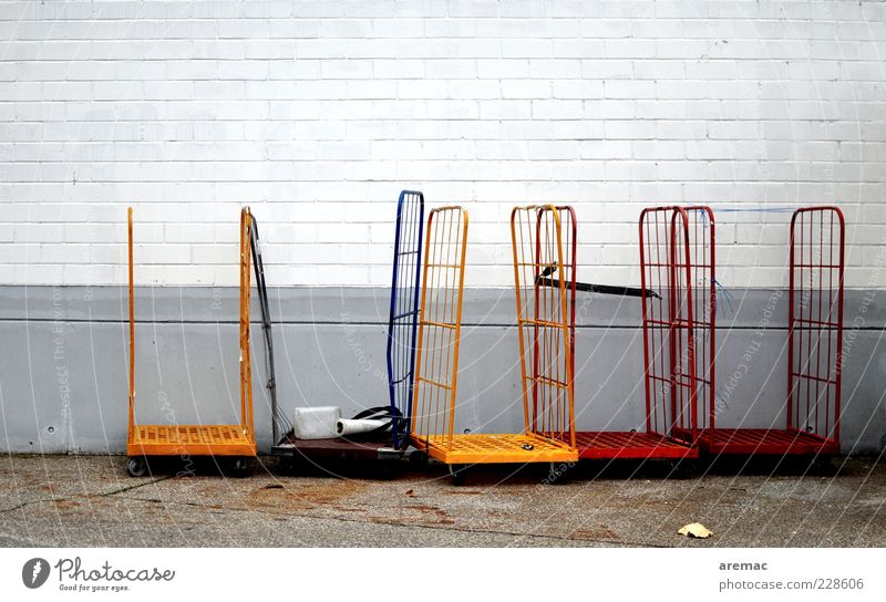 clearance sale Deserted Industrial plant Manmade structures Building Wall (barrier) Wall (building) Stone Empty Container Palett Supermarket Colour photo