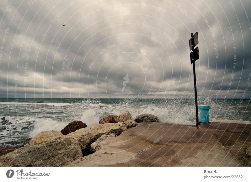 Storm over the Adriatic Sea II Vacation & Travel Tourism Summer Ocean Waves Nature Elements Water Sky Clouds Storm clouds Horizon Climate Italy Helicopter Stone