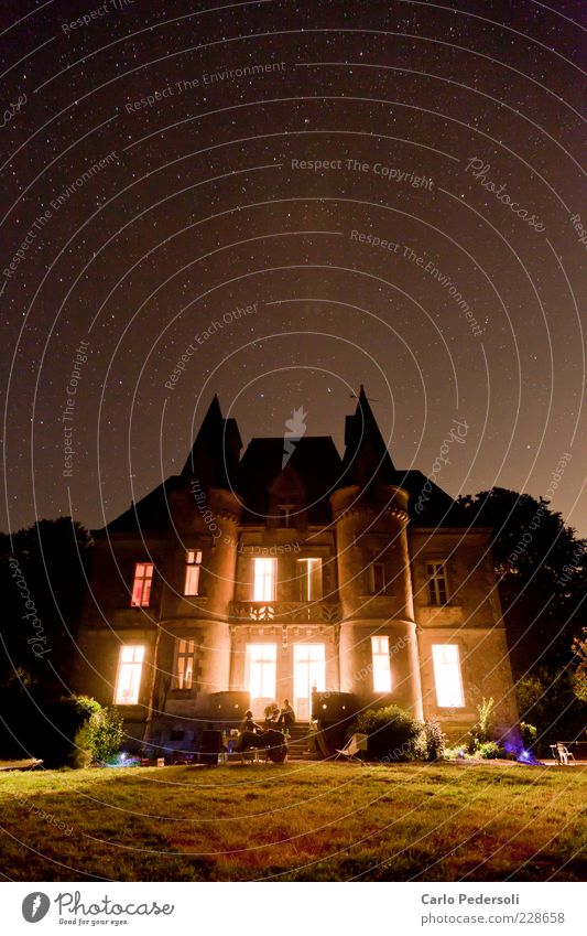 night castle Luxury Happy Calm Dream house Museum Sky Night sky Stars Universe Brittany Castle Tower Merlon Relaxation Illuminate Old Dark Infinity Emotions