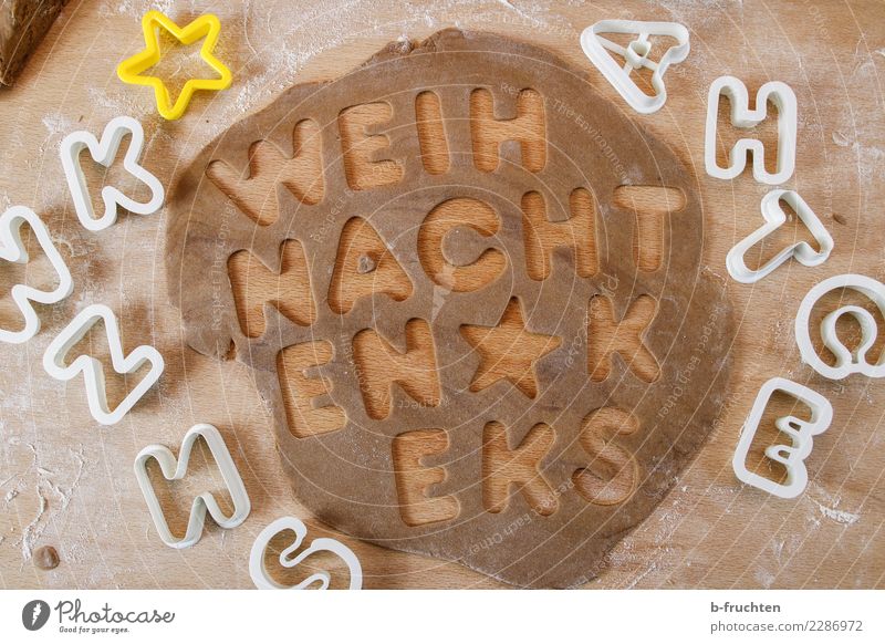 Christmas biscuits Candy Christmas & Advent Brown Baking lebkuchen dough Dough Cookie cookie cutter Pierce Bakery Kitchen Flour Letters (alphabet) Word